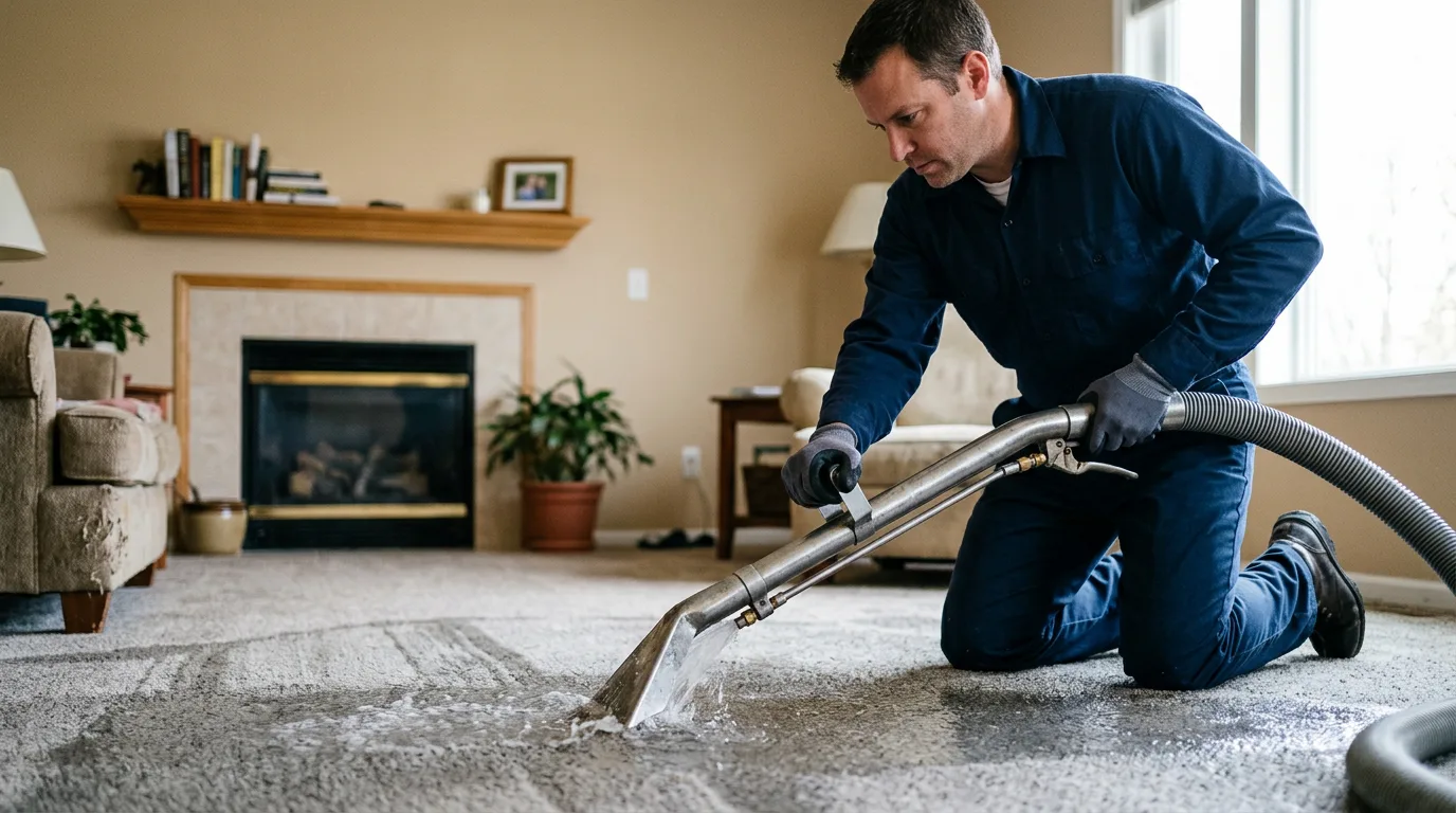Water damage restoration technician working near Eldora, IA